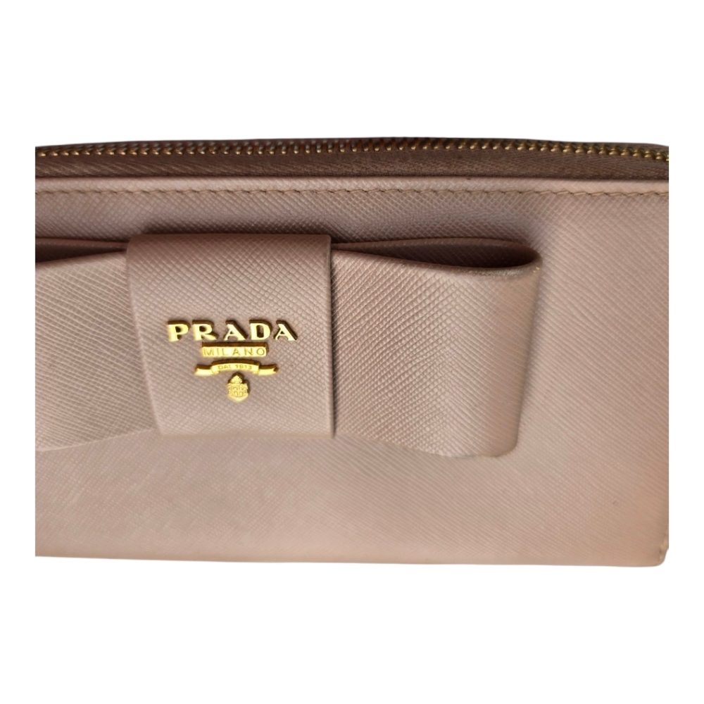 🛑🛑 SOLD 🛑🛑Prada Saffiano Fiocco Zip Continental Wallet In Cammeo***EUC*** - Picture 5 of 10